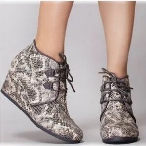 Toms Kala Snake Print Wedge Ankle Booties